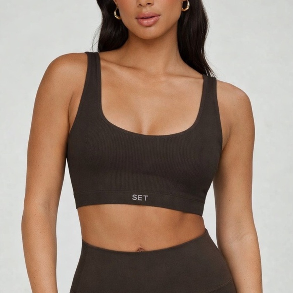 SET Active Sculptflex Box Cut Bra Women’s XS Espresso Lounge‎ Stretch Ribbed
